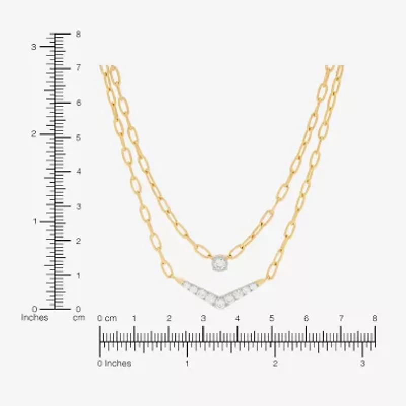 (H-I / Si2) Womens White Diamond 14K Gold Over Silver 16 1/2 Inch Chevron Necklace