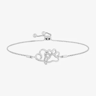 (I, I2) Womens 1/10 CT. T.W. Lab Grown White Diamond Sterling Silver Heart Bolo Bracelet
