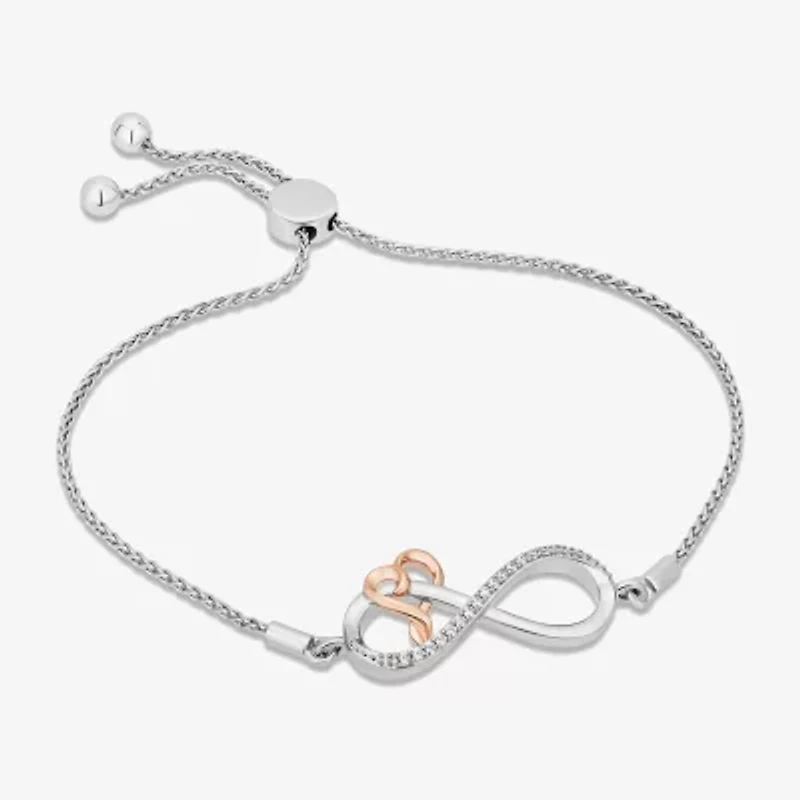 Hallmark Diamonds (I, I2) Womens 1/10 CT. T.W. Lab Grown White Diamond 14K Rose Gold Over Silver Sterling Silver Infinity Bolo Bracelet