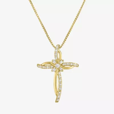 Womens 1/10 CT. T.W. Natural White Diamond 14K Gold Over Silver Cross 18 Inch Pendant Necklace