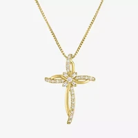 Womens 1/10 CT. T.W. Natural White Diamond 14K Gold Over Silver Cross 18 Inch Pendant Necklace