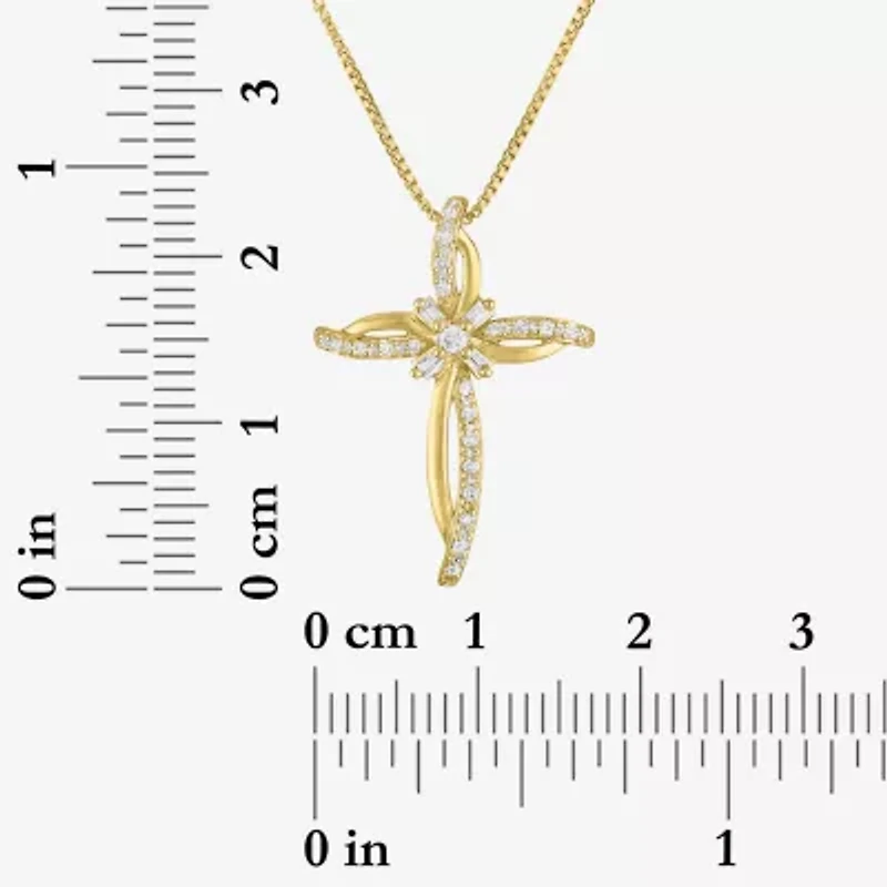 Womens 1/10 CT. T.W. Natural White Diamond 14K Gold Over Silver Cross 18 Inch Pendant Necklace