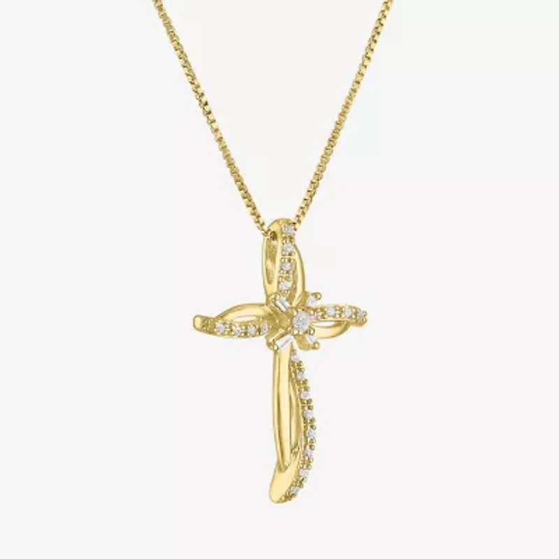 Womens 1/10 CT. T.W. Natural White Diamond 14K Gold Over Silver Cross 18 Inch Pendant Necklace