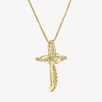 Womens 1/10 CT. T.W. Natural White Diamond 14K Gold Over Silver Cross 18 Inch Pendant Necklace