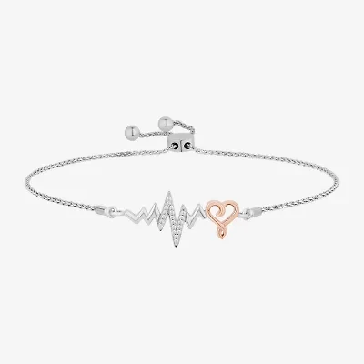 Hallmark Diamonds (I, I2) Womens 1/10 CT. T.W. Lab Grown White Diamond 14K Rose Gold Over Silver Sterling Silver Heart Bolo Bracelet
