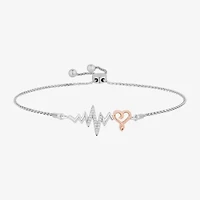 Hallmark Diamonds (I, I2) Womens 1/10 CT. T.W. Lab Grown White Diamond 14K Rose Gold Over Silver Sterling Silver Heart Bolo Bracelet