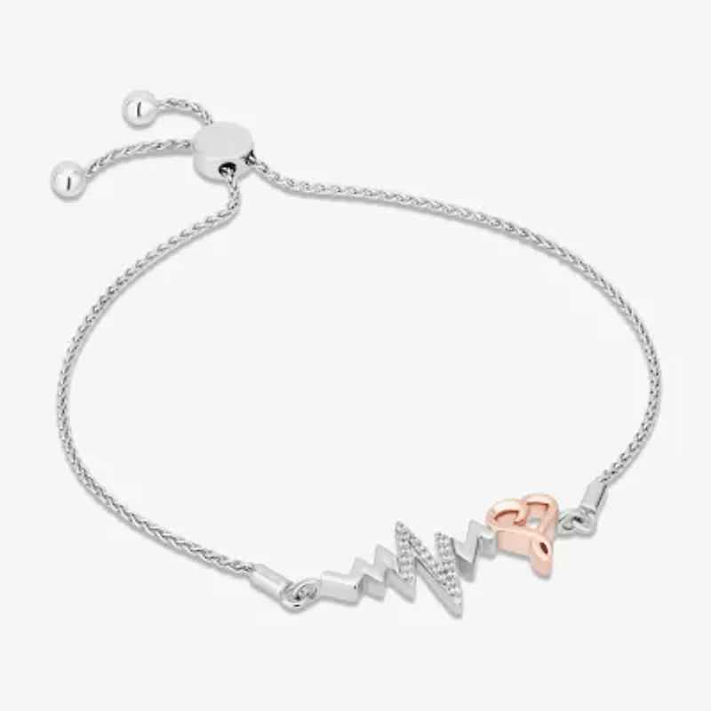 Hallmark Diamonds (I, I2) Womens 1/10 CT. T.W. Lab Grown White Diamond 14K Rose Gold Over Silver Sterling Silver Heart Bolo Bracelet
