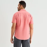 St. John's Bay Slub Mens Short Sleeve Classic Fit Button-Down Shirt