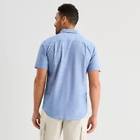St. John's Bay Slub Mens Short Sleeve Classic Fit Button-Down Shirt
