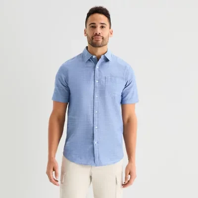 St. John's Bay Slub Mens Short Sleeve Classic Fit Button-Down Shirt