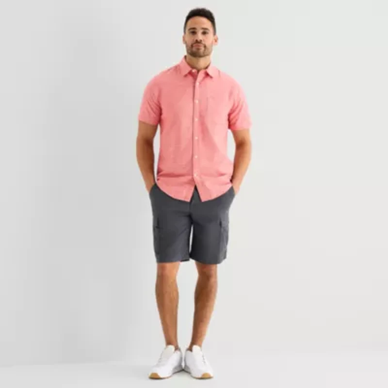 St. John's Bay Slub Mens Short Sleeve Classic Fit Button-Down Shirt