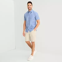 St. John's Bay Slub Mens Short Sleeve Classic Fit Button-Down Shirt