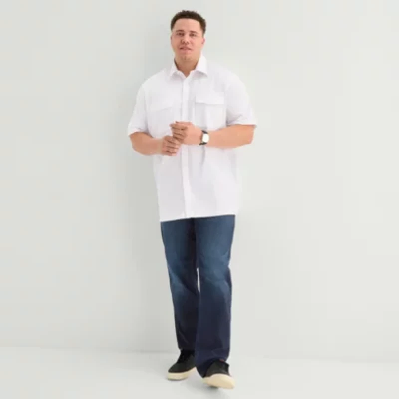 Shaquille O'Neal XLG™ Utility Pocket Mens Short Sleeve Regular Fit Big and Tall Button-Down Shirt