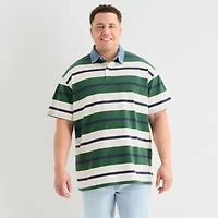 Arizona Mens Short Sleeve Regular Fit Spread Collar Striped Big and Tall Rugby Shirt