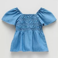 Okie Dokie Smocked Toddler & Little Girls Square Neck Short Sleeve Blouse
