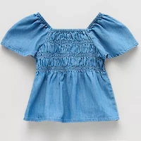 Okie Dokie Smocked Toddler & Little Girls Square Neck Short Sleeve Blouse