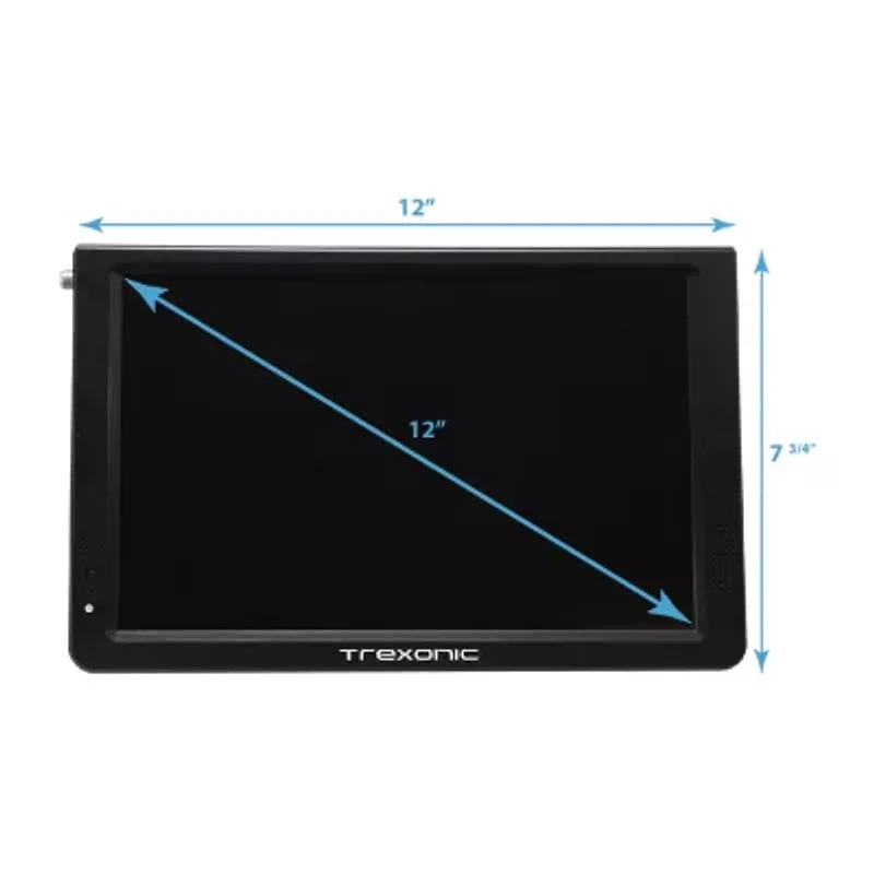 Trexonic Portable Widescreen 12" LED TV with TF Slot, USB/Micro, USB/Headphone/AV Inputs and Built-in Digital Tuner