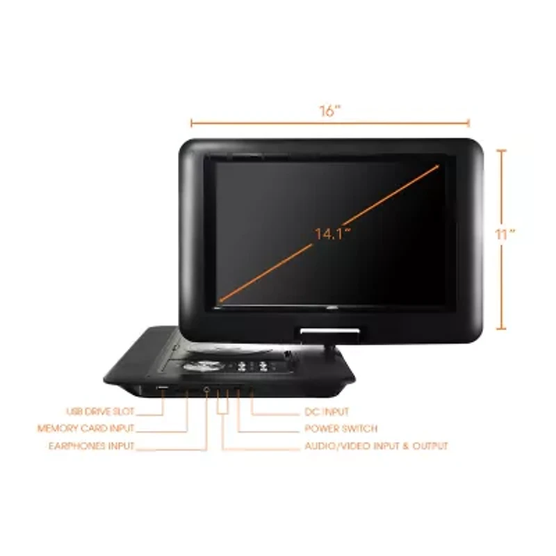 Trexonic 14.1" Portable DVD Player with TFT-LCD Screen and USB/SD/AV Inputs