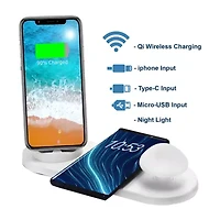 Trexonic 3-in-1 Charger Dock for Apple iPhone, Samsung Cellphone Wireless Charger, and Mushroom LED Night Light