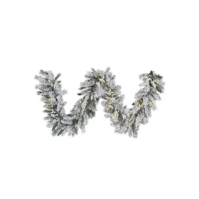 Vickerman 9' Snow Ridge Christmas Garland with 100Warm White LED Lights