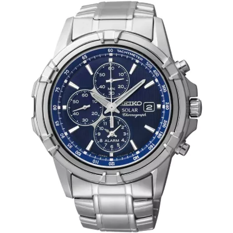 Seiko® Mens Silver-Tone Blue Dial Chronograph Watch SSC141