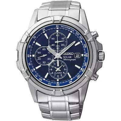 Seiko® Mens Silver-Tone Blue Dial Chronograph Watch SSC141