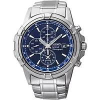 Seiko® Mens Silver-Tone Blue Dial Chronograph Watch SSC141