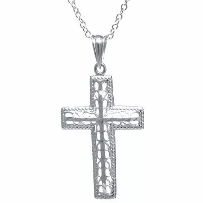 Silver Treasures Womens Sterling Silver Filigree Cross Pendant Necklace