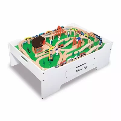 Melissa & Doug Multi-Activity Table And Wooden Railway Set Bundle