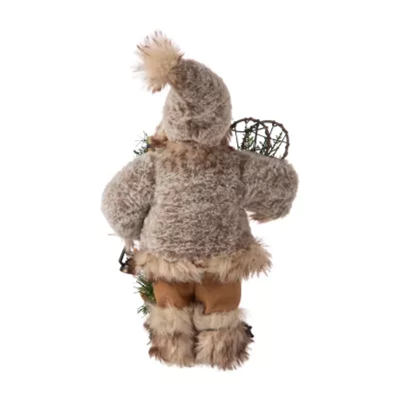Glitzhome 12" Faux Fur Santa Figurine