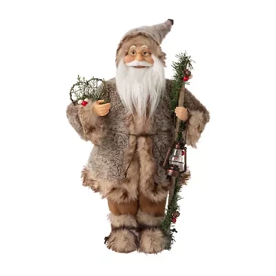 Glitzhome 18" Faux Brown Fur Santa Figurine