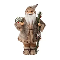 Glitzhome 18" Faux Brown Fur Santa Figurine