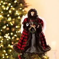 Glitzhome 12" Plaid Angel Tree Topper