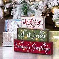 Glitzhome Led Lighted Wooden & Metal Block Lighted Christmas Tabletop Decor