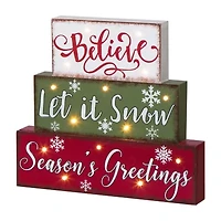 Glitzhome Led Lighted Wooden & Metal Block Lighted Christmas Tabletop Decor