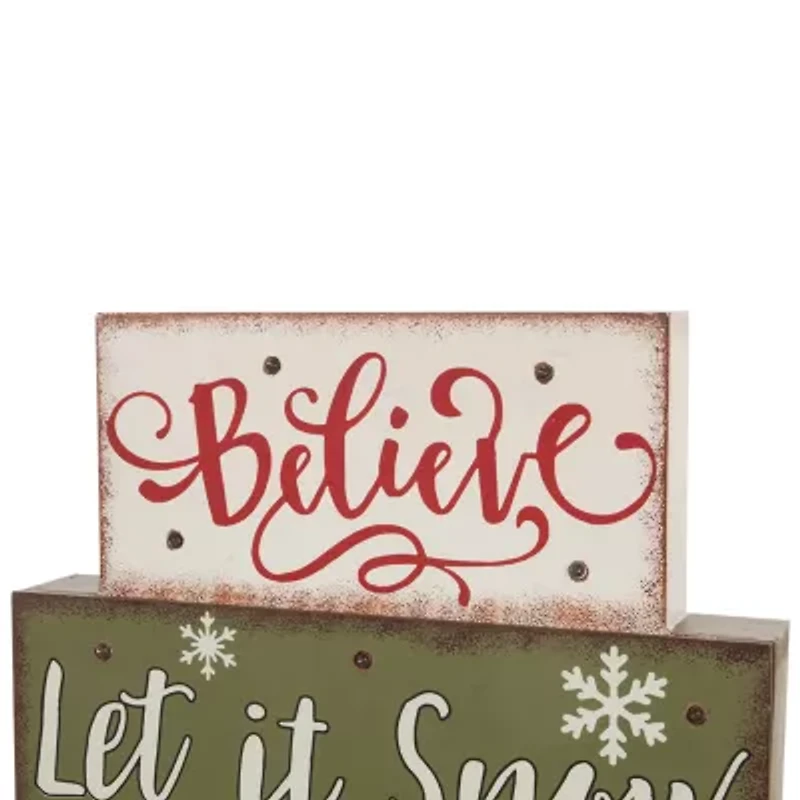 Glitzhome Led Lighted Wooden & Metal Block Lighted Christmas Tabletop Decor