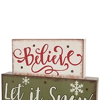 Glitzhome Led Lighted Wooden & Metal Block Lighted Christmas Tabletop Decor