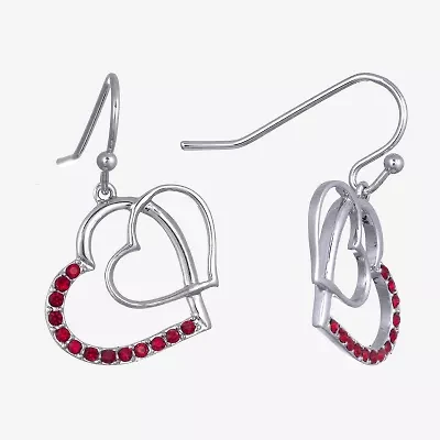 Sparkle Allure Womens Red Crystal Pure Silver Over Brass Heart Drop Earrings