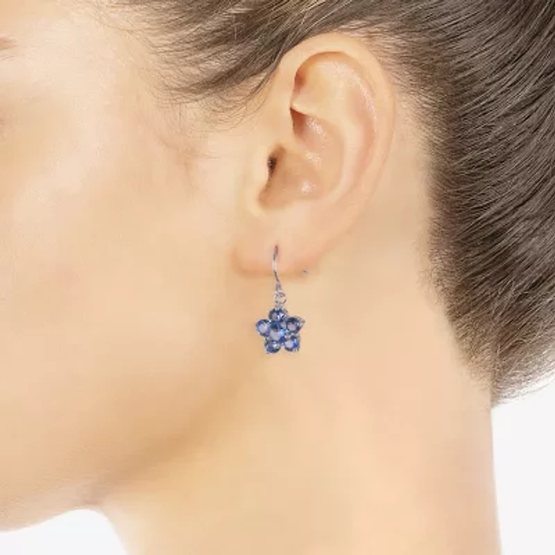Sparkle Allure Womens Crystal Pure Silver Over Brass Flower Drop Earrings