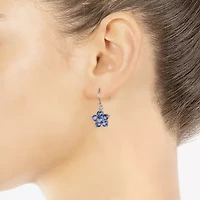 Sparkle Allure Womens Crystal Pure Silver Over Brass Flower Drop Earrings