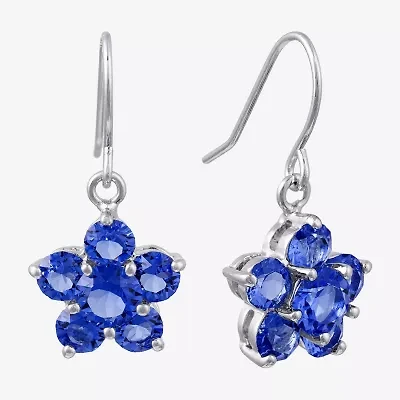 Sparkle Allure Womens Crystal Pure Silver Over Brass Flower Drop Earrings