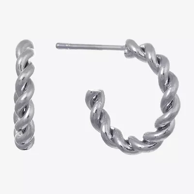 Silver Reflections Twisted Huggie Womens 16mm Hoop Earrings