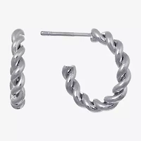 Silver Reflections Twisted Huggie Womens 16mm Hoop Earrings