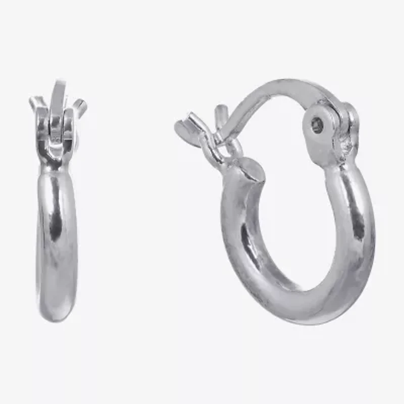 Silver Reflections Womens 10mm Hoop Earrings