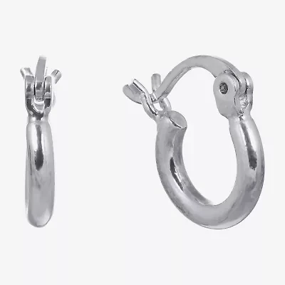Silver Reflections Womens 10mm Hoop Earrings
