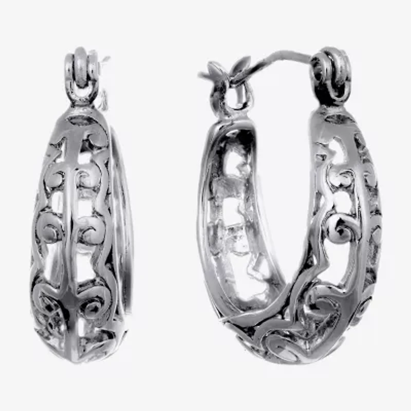 Silver Reflections Womens 18mm Hoop Earrings
