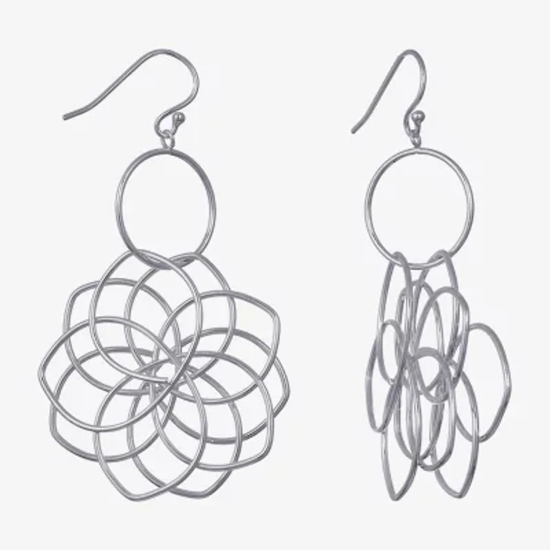 Silver Reflections Womens Pure Silver Over Brass Flower Drop Earrings