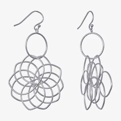 Silver Reflections Womens Pure Silver Over Brass Flower Drop Earrings