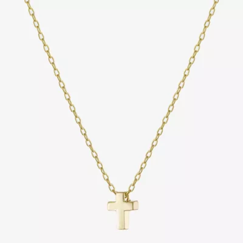 Silver Treasures Womens 14K Gold Over Silver Cross 16 Inch Pendant Necklace