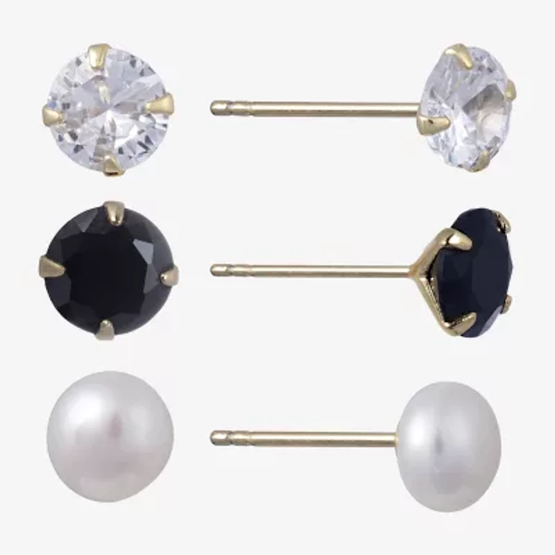 Silver Treasures Womens Simulated Pearl Sterling Silver 3 Pair Earring Set